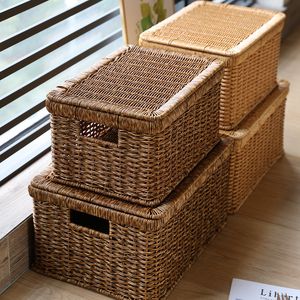Storage Boxes Bins MiFuny Hand-Wovens storage Baskets Boxs Large Chinese Style Imitation Rattan with Lid Bedroom Storage In-Wardrobe Laundry Basket 230321