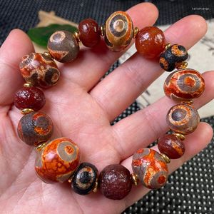 Charm Bracelets Ancient Tibetan Dzi Agates Round Oval Three Eyes Red Chalcedony Agat Stone Bracelet For Men Women Meditation