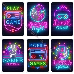 Video oyunu metal boyama teneke işareti oyun ve kazanın neon dekoratif plak oyunu konsol duvar etiketi modern demir tabak ev dekoru oyun odası 30x20cm w03