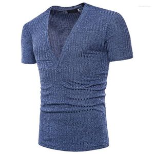 Herren-T-Shirts, reines und einfaches T-Shirt mit tiefem V-Kragen und modischem Design, ärmelloses Kurzarm-Shirt-Oberteil