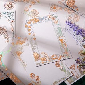 10sheets Retro Gilding Laser Flower Material Papper Dekorativ scrapbooking Vintage DIY Junk Journal Craft Bakgrund Pappers