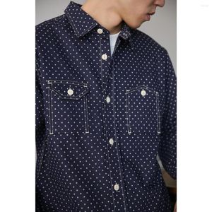 Męskie koszulki Bob Dong Wabash Star Print Work Work Shirt Indigo Vintage inspirowana długim rękawem