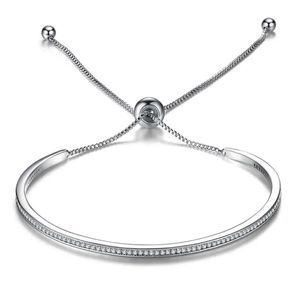 Bracciale rigido regolabile con braccialetti dell'amicizia in argento 925 con catena a maglie piene di cristalli di diamanti