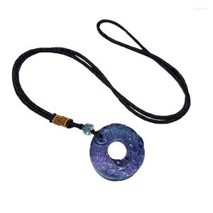 Pendant Necklaces Natural Fluorite Stone Pendants Carved Pixiu Peace Buckle Sweater Chain Necklace Luck For Women Men Crystal Jewelry