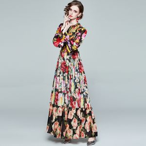 LD LINDA DELLA wybieg mody letnia sukienka Maxi z długim rękawem damska elastyczna talia kwiatowy Print elegancka impreza wakacje długa sukienka 210309