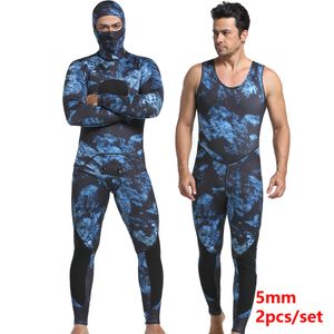 Wetsuits Drysuits Wetsuit Men 5mm Neoprene Spearfishing Scuba Diving Suit Camouflage 2pieces Håll varma fiskedräkt surfare med kloropren 230320