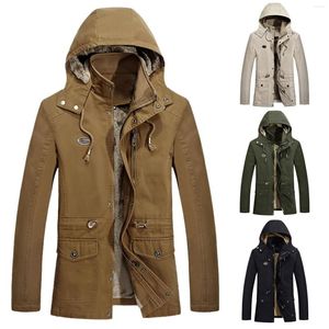 Men's Trench Coats Mens Jackets Autumn And Winter Jacket Casual Stand-up Collar Warmth Plus Velvet Thick Cotton Hooded Trench Coat With Pockets z240606