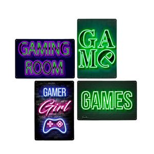 Internet Cafe Gaming Neon Signs metallmålningsplattor Dekorativa inställningar Gamer Acessorios Decoration Wall Art Poster Plaques 30x20cm W03
