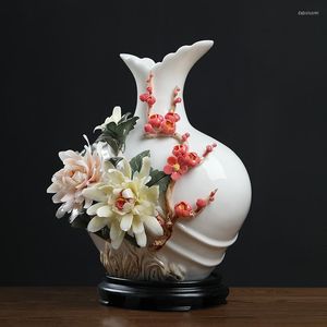 Vases Dehua Ceramic Handmade Porcelain Flower Vase Ornaments Home Living Room Wine Cabinet TV Bogu Rack