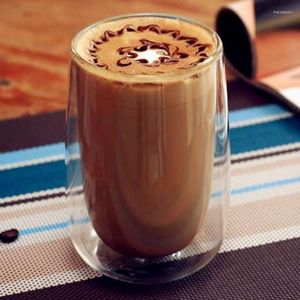 Vinglas med dubbla väggglas design öl mugg te juice isolering latte kaffekopp anti-scal
