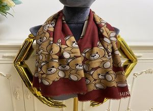 women square scarves cashmere material thin and soft print bear wine red color size 130cm 130cm6708589