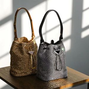 Bolsa de grife esbanjar bolsa de barbante diamante cetim balde bolsa de ombro, bolsa de mão pacote feminino pacote feminino