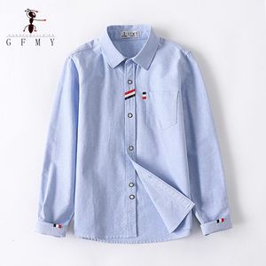 Kids Shirts GFMY Spring Oxford Textile Cotton Ribbon Decoration boys white Shirt 4T-16T British style Kid Casual School Clothes 230321