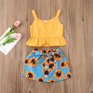 Zestawy odzieży Zestawy ubrania dla dziewcząt maluch 15Y dzieci bez rękawów Buttonvests Ruffles Topsflal Print Shorts Summer Noworodek garnitury Z0321