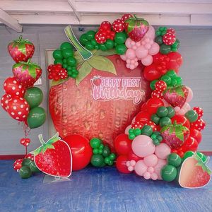 Andere Event-Party-Zubehör, 142 Stück, Obst, rote Erdbeere, Ballon-Girlande, Bogen-Sets, gepunktete Latex-Ballons, Hochzeit, Geburtstag, Party-Dekoration, Bbay-Dusche, Globos 230321