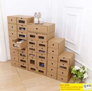 Kraft Paper Shoe Boxes Men Women Shoes Storage Box Assembly Drawer Organizer Boots Dustproof Box Case