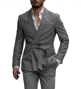 Men's Suits 2023 Black Western Tailored Made Men Suit Double Breasted Tuxedo Gentleman Texture Solid Meeting 2-Piece Mens Clothing