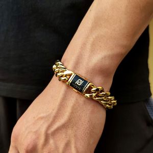 Charm armband hiphop mode smycken rostfritt stål chunky kubansk miami 18k guldpläterad armband för män 230320