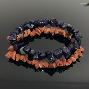 Strand Erkek Kadın Bileklik Bilek Bant Reiki İyileştirici Nuggets Mineral Mavi Goldstone Cips Taş Boncuklar Meditasyon Takı Kuvars