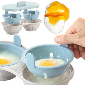 Microondas Egg Poacher BPA Máquina de Lavar Louça Caves Duplas Máquina de Ovos Escalfados Copos Duplos Panela de Ovos Vaporizador de Cozinha Gadget312o