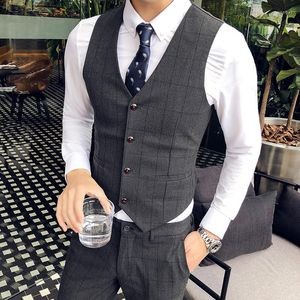 Мужские жилеты высококачественные костюмы Men Men Fashion Sward Dress Plaid Формальное деловое одежда Slim Wed rubecoat Корейский рука