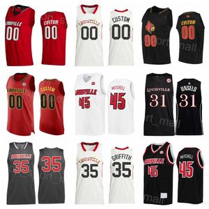 NCAA College Basketball 35 maglie Darrell Griffith 31 Wes Unseld 3 Peyton Siva 24 Jae'Lyn Withers 22 Deng Adel Donovan Mitchell 45 University Stitched Rosso Bianco Nero