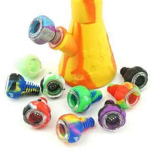 Latest Colorful Silicone Queenbee Pumpkin Style 14MM 18MM Male Joint Dry Herb Tobacco Spoon Multihole Filter Bowl Oil Rigs Portable Bong Smoking Cigarette Holder