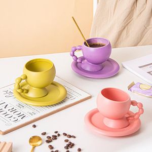 Muggar färgade keramiska mugg kaffekopp te koppar blommor nordisk heminredning handgjorda konstmjölk med bricka dricker par gåvor