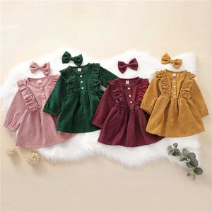 Girl's Dresses Autumn Winter Toddler Baby Girls Dress Long Sleeve Ruffles Princess Dress Kids Corduroy Pleated Fashion Children Casual Dress