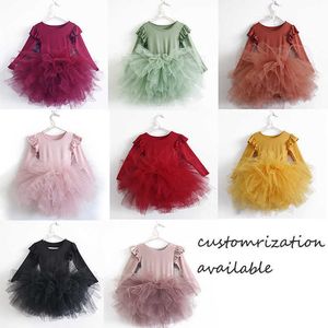 Flickans klänningar Baby Girl Princess Tulle Dress Fluffy Long Sleeve Spädbarn Toddler Puffy Dress Tutu Black Green Party Pageant Dance kläder 1-10Y