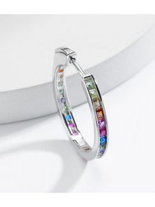 FAMBINE Allnoel Hoop Orecchini 925 Sterling Silver Women Colorful Zircon Rainbow Crystal Big Circle Pendientes Gifts Fine Jewelry 230320