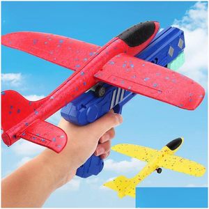 Diecast Model Cars Foam Plane 10M Launcher Catapt Airplane Gun Toy Bambini Gioco all'aperto Bubble Shooting Fly Roundabout Toys 220617 Dhhg8