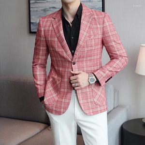 Men's Suits 2023 Brand Spring Autumn Men's Business Casual Fashion Suit Jacket Slim Gorgeous Checkered Monochrome Pure West Khaki