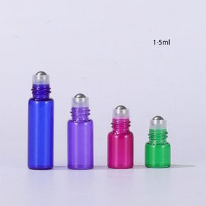 Mini vetro Roll On Bottle 1ml 2ml 3ml 5ml Fiala colorata con sfera in metallo per olio essenziale con tappo nero