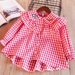 소녀의 긴 소매 격자 무늬 셔츠의 봄에 아이 셔츠. 230321