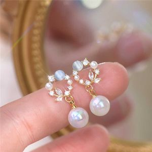Charm French Luxury Exquisite Opal örhängen Kvinnlig Little Mermaid Ji Pearl Earrings High Quality Shining Zircon Party Earrings Gift G230320