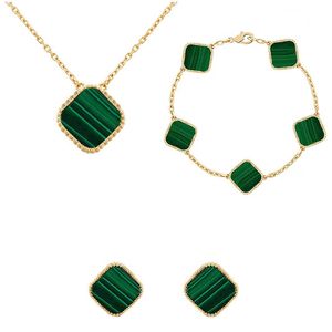 Зеленый клевер -колье дизайнерские ювелирные украшения набора подвесных ожерелья браслет серьги золото золото серебряная мать жемчужного зеленого цветочного ожерелья