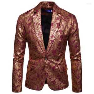 Mäns kostymer brittisk europeisk stil Fyra säsonger Män kappa kostym glansig guldtryckt bröllopsmän klänning visar kommersiell jacka