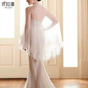 Scialle di piume di lusso Abito da festa nuziale Copricapo da sposa barocco di lusso Strass con gioielli da sposa Accessori per capelli Sparkling Star Garza Cambric Bridal VG23