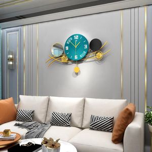 Wall Clocks Mute Clock Simple With Pendulum Oval Single Side Home Decor Living Room Luxury Glass Mirror Reloj Pared Decorativo