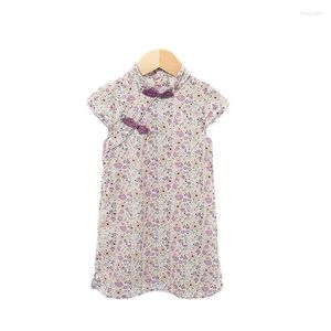 Sukienki dla dziewczynek 1-6 lat Summer Baby Floral Short-Sleeved Sukienka Cheongsam Chiński styl księżniczki Ubrania dla dzieci