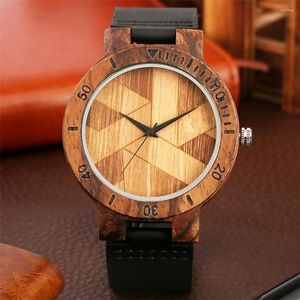 Wristwatches Unique Windmill Round Dial Wood Watches Quartz Genuine Leather Wristwatch Casual Men Women Watch Gifts 2023