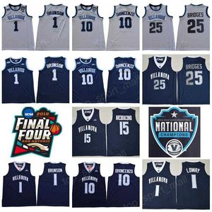 NCAA Basketball Final Four Villanova Wildcats Maglie 1 Jalen Brunson 10 Donte DiVincenzo 25 Mikal Bridges White Navy Champions RVM Patch Men