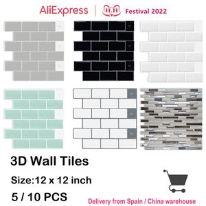 Wall Stickers 510pcs 3D Waterproof Kitchen Sticker 1212 inch Strong Adhesive Peel And Stick Tiles Home paper 230321