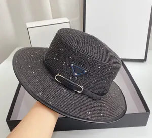 American Belt Triangle Metal Label Straw Hat Women's Spring and Summer Fashion All-Matching Vacation Beach Sun Shade Top Hat