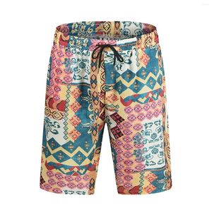 Men's Shorts Short Trunks Men Plaid Print Casual Trousers Men's Beach Drawstring Swim Long Board For Brief