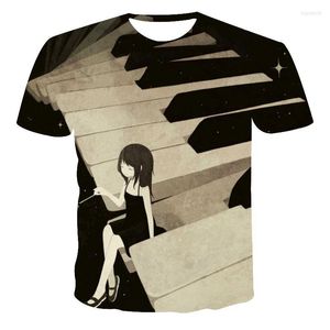 Herr t-skjortor t-shirt hög kvalitet kort ärm pianomönster 3d tryck mode stilig