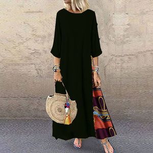 Casual Dresses Maxi Dress For Women Elegant Chic Long Dresses Vintage Print Black Red Dress Mid Sleeve Casual O-Neck Streetwear Clothing Ladies 230321