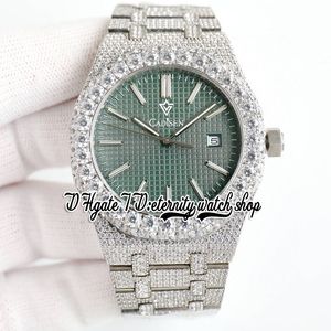 BZF sf15510 Japan M8215 Automatic Mens Watch Iced Out Big Diamond Bezel Green Texture Dial Stick Markers Stainless Steel Diamonds Bracelet eternity Jewelry Watches