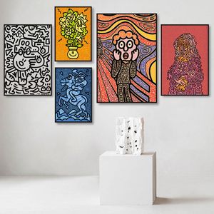 Keith Haring Wall Painting Abstract Graffiti Art Keith Haring Decorative Painting Trend Pop Bar Fresco